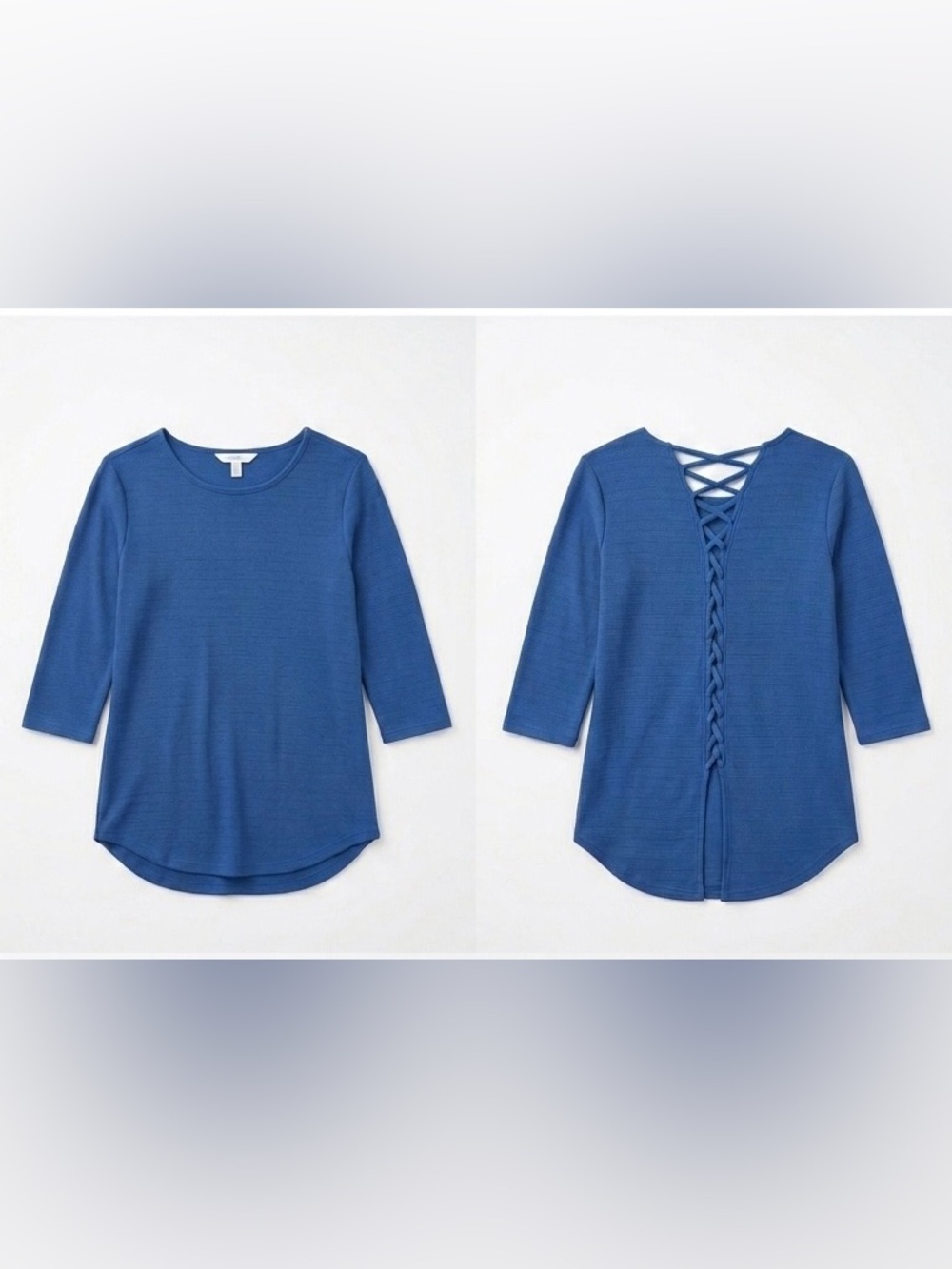 Dynamite Textured Knit Lace-Up Back Navy Blue 3/4 Sleeve Top Women’s Small